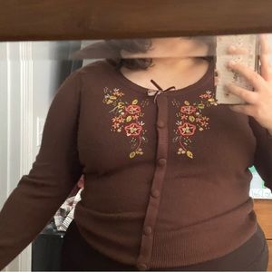 Large Cottagecore Brown Beaded Sweater